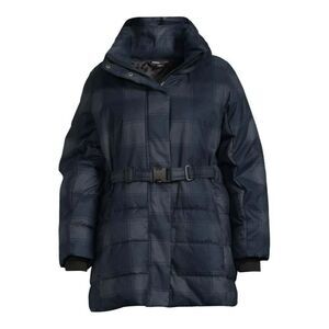 Swiss Tech Women’s Belted Heavyweight Puffer Jacket Blue Plaid Size Large
